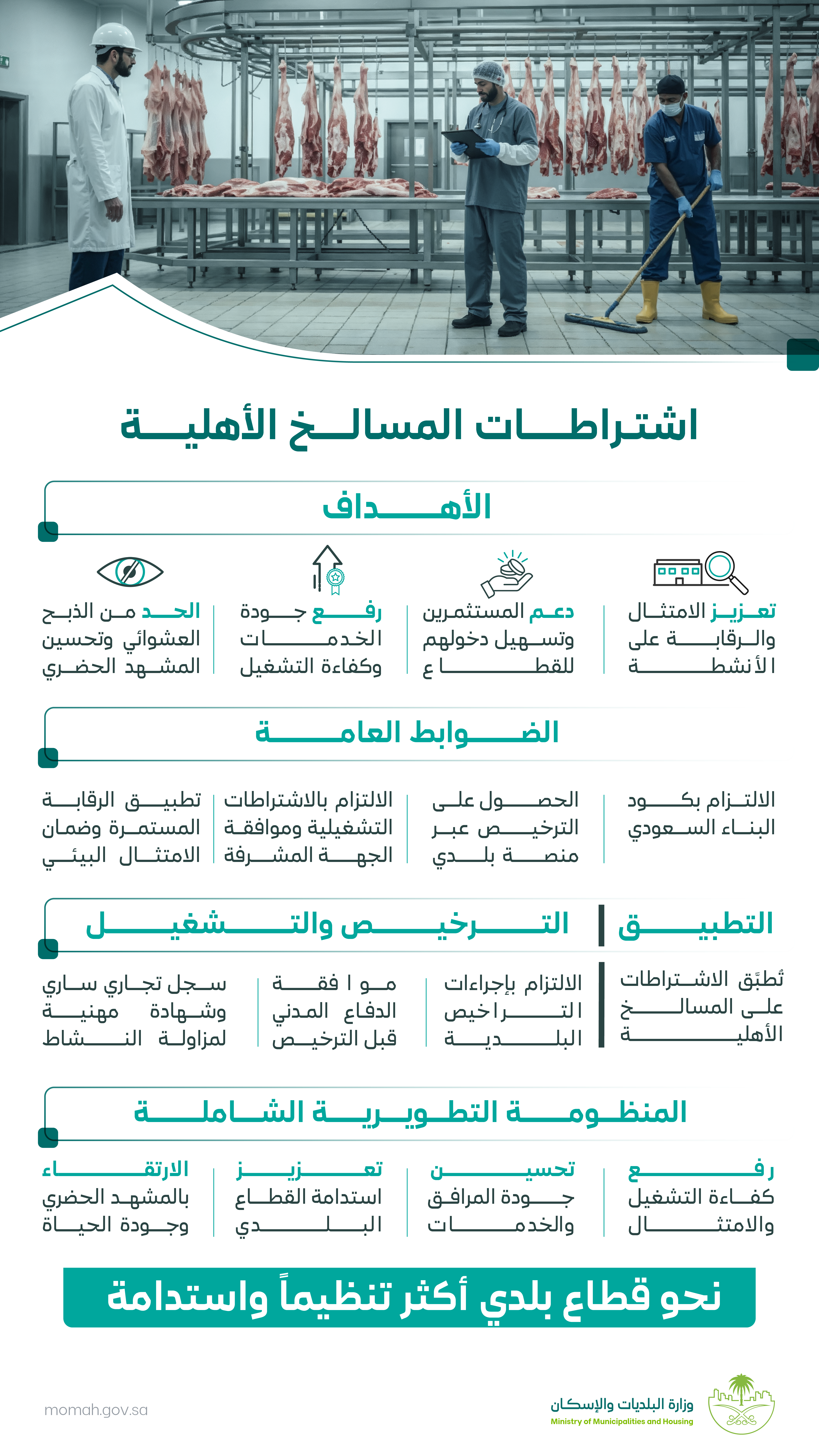 وزارة البلديات والإسكان تحدّث اشتراطات المسالخ الأهلية لتعزيز كفاءة التشغيل وجودة الخدمات